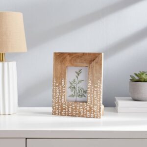 Wood Hand Carved Vines Picture Frame - White, 4x6 in.