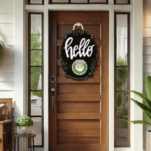 DK Black Bloom Hello Door Hanger w / Room for a Mini