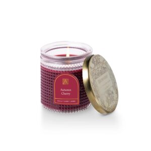 Aromatique Autumn Cherry Textured Glass Jar Candle Aromatherapy Home Fragrance Decor Long Lasting 40 Hr Burn Notes of Cherry, Apple, Cinnamon, Vanilla, Musk, Amber Luxury Office Home Gifts 6oz