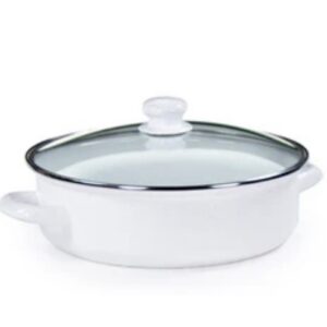 Golden Rabbit Solid White Enamelware Collection 5 Quart Saute Pan
