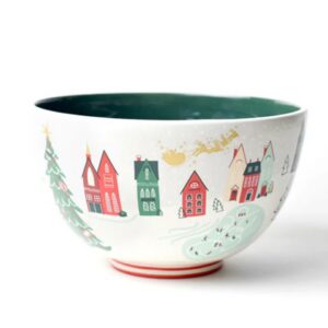 Coton Colors Ceramic Retro Footed Bowl - 9in Diameter, White, Christmas Nostalgia Decor