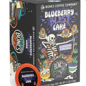 Bones Coffee Company Flavored Coffee Bones Cups Blueberry Blast Cake Flavored Pods | 12ct Single-Serve Coffee Pods Compatible with Keurig 1.0 & 2.0 Keurig Coffee Maker
