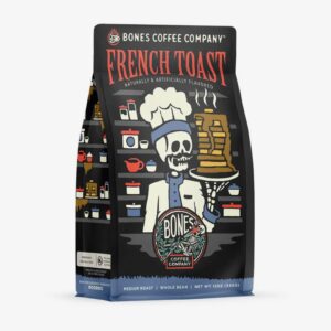 Bones Coffee Company French Toast Flavored Ground Coffee Beans Sweet & Buttery Flavor | 12 oz Flavored Coffee Gifts | Low Acid Medium Roast Coffee Beverages (Ground)