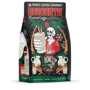 Bones Coffee Company Horchata Flavored Coffee, Medium Roast Low Acid Arabica Beans Compatible with Auto Drip and French Press Coffee Maker