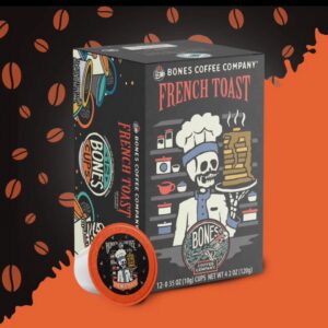 Bones Coffee Medium Roast Bones Cups| 12 ct. Single Serve French Toast Buttery Toast Flavored Coffee Pods