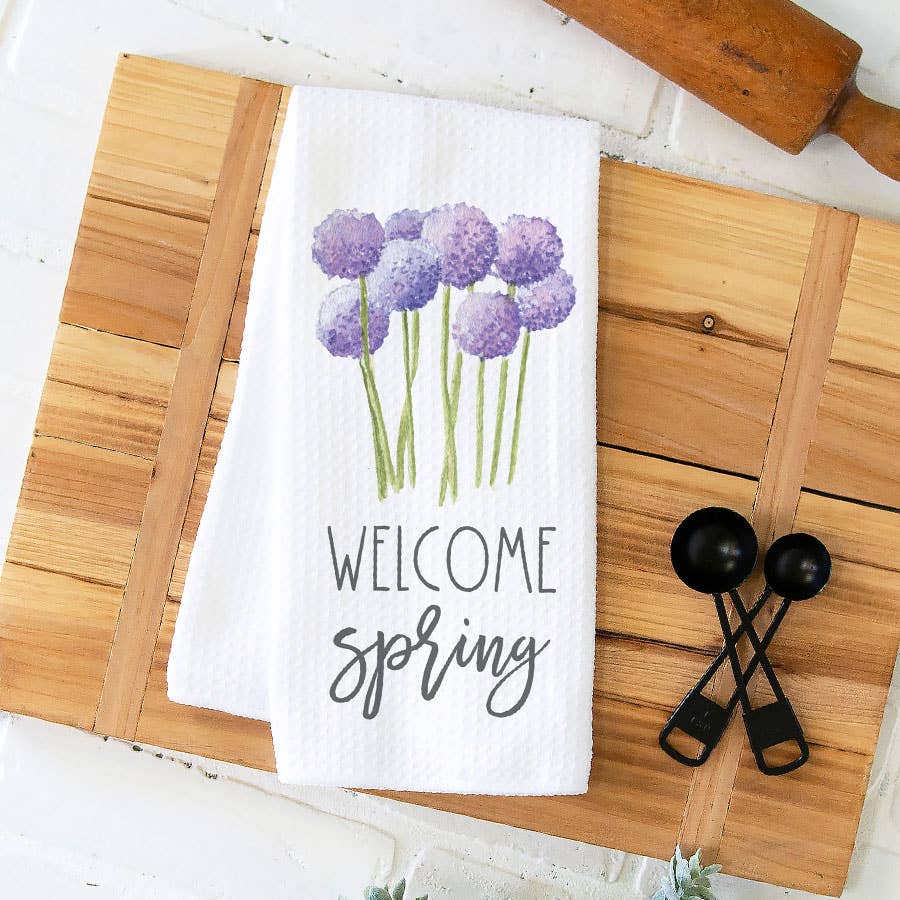 Floral Kitchen Towel, Welcome Spring Dish Towel, Tea Towel 1 Floral Kitchen Towel, Welcome Spring Dish Towel, Tea Towel