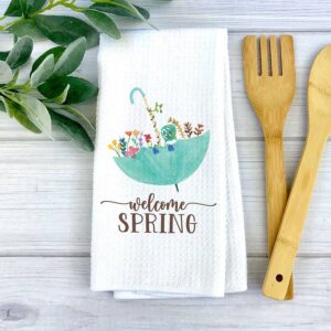 Floral Kitchen Towel, Welcome Spring Dish Towel, Tea Towel