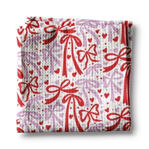 Canary Road Valentine Heart Bows Galentine Kitchen Towel Waffle Baking