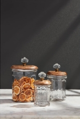 Mud Pie Glass Knob Canister Set, Small 7 " x 4 1/2 " Dia
