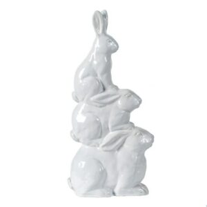 A&B Home White Ceramic Stacked Rabbit Statue 8.1  x 4.3  x 17.1