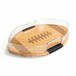 Totally Bamboo Football Charcuterie Board with Lid Cutting & Serving Tray Locking Travel Cover