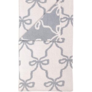 Mud Pie Blue Chenille Bow Blanket
