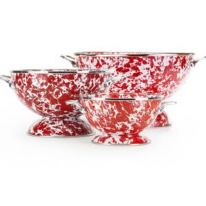 Golden Rabbit Enamelware - Set of 3 Colanders (Red Swirl)