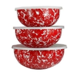 Golden Rabbit Red Swirl Enamelware Collection Mixing Bowls