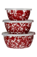 Golden Rabbit Red Swirl Enamelware Collection Nesting Bowls