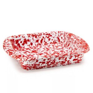 Golden Rabbit Enamelware Square Brownie Pan, 9 inch, Red Swirl