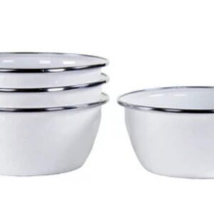 Golden Rabbit Enamelware Set of 4 Salad Bowls in Solid White