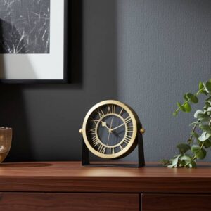 Sagebrook Black/Gold 7 in. Metal Modern Round Table Clock