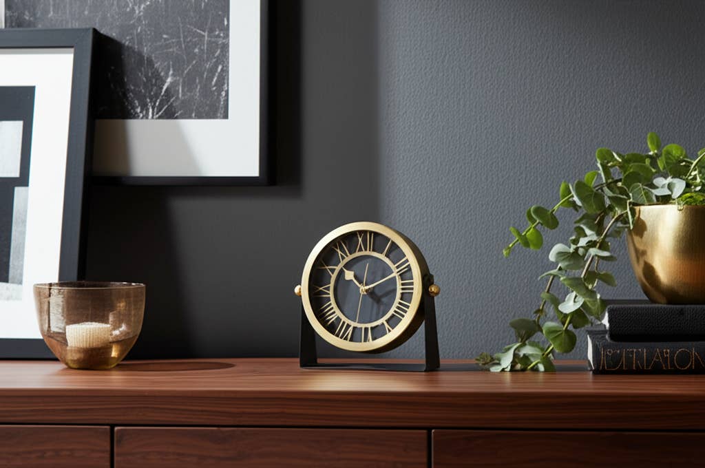 Sagebrook Black/Gold 7 in. Metal Modern Round Table Clock 1 Sagebrook Black/Gold 7 in. Metal Modern Round Table Clock