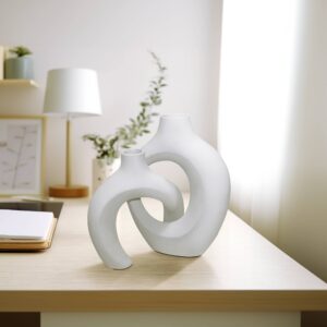 Sagebrook Vase Set of 2 - White Ceramic Interlocking Design, 11/13 in.