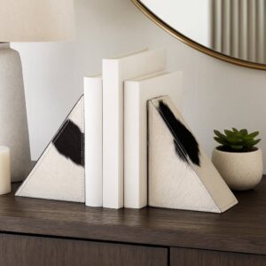 Sagebrook Bookends Set of 2 - White/Black Cowhide Print, 7 in.