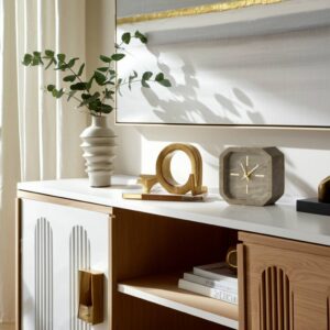 Sagebrook Brown/Gold 6 in. Modern Marble Octagon Table Clock