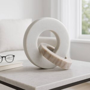Sculpture Double Ring - White/Beige Marble Finish, 6 in.