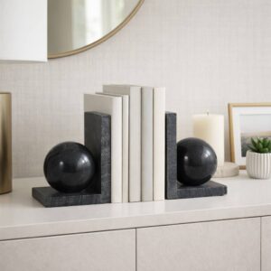 Sagebrook Bookends Set of 2 - Black Marble Decorative Orb, 6 in.
