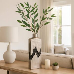 Sagebrook Decorative Vase - Silver/Black Metal Carved Middle, 20 in.