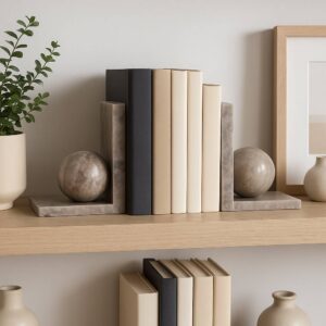 Sagebrook Bookends Set of 2 - Tan Stone Decorative Ball On Base, 6 in.