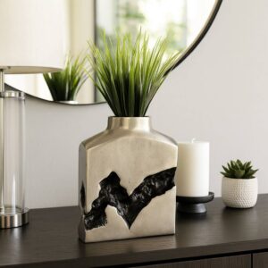 Sagebrook Decorative Vase - Silver/Black Metal Fractured Finish, 10 in