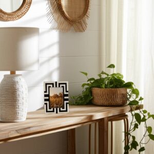 Sagebrook Photo Frame - Black Resin Wood Geometric Pattern, 4x6 in.