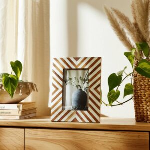 Sagebrook Photo Frame - Brown Resin Wood Herringbone Line, 4x6 in.