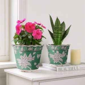 Sagebrook Planters Set of 2 - Green Ceramic Bird Flower, 10/12 in.