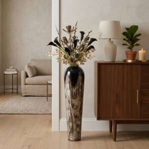 Sagebrook Decorative Vase - Tan & Black Metal Modern Tapered, 36 in.