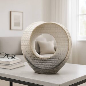 Sagebrook Ivory 8.25 in. Ceramic Abstract Circular Cutout Sculpture