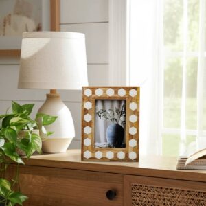Sagebrook Resin Wood Hexagon Picture Frame Decor - White, 4x6 in.