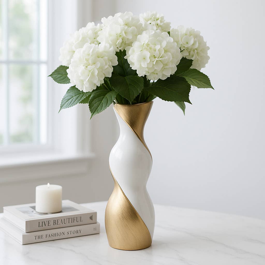 Sagebrook Ceramic Modern Two-Tone Twisted Flower Vase - Gold, 16 in. 1 Sagebrook Ceramic Modern Two-Tone Twisted Flower Vase - Gold, 16 in.