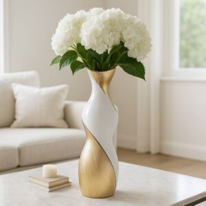 Sagebrook Ceramic Modern Two-Tone Twisted Flower Vase - Gold, 24 in.