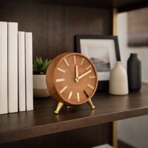Sagebrook Table Clock - Brown Wooden Stylish Round Analog, 7 in.