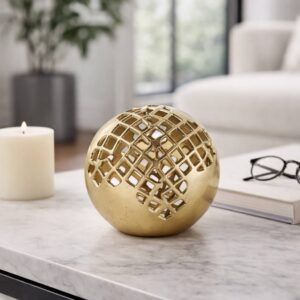 Sagebrook Decorative Object - Gold Metal Modern Mesh Orb, 7 in.