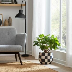 Sagebrook Planter - Black/White Pottery Checkerboard Rounded, 8 in.