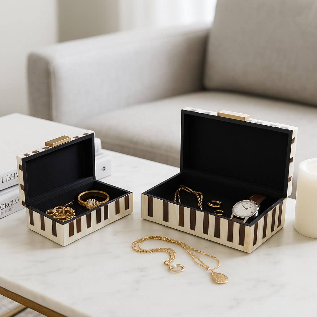 Sagebrook Boxes Set of 2 - Brown/Ivory Resin Wood Hardware, 12/14 in. 1 Sagebrook Boxes Set of 2 - Brown/Ivory Resin Wood Hardware, 12/14 in.