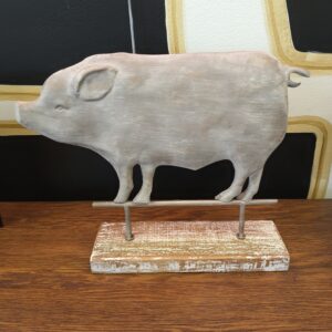 Antique Pig With Wooden Base