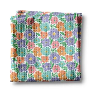 Canary Road Bright Floral Retro Spring Flower Kitchen Towel Waffle Teal