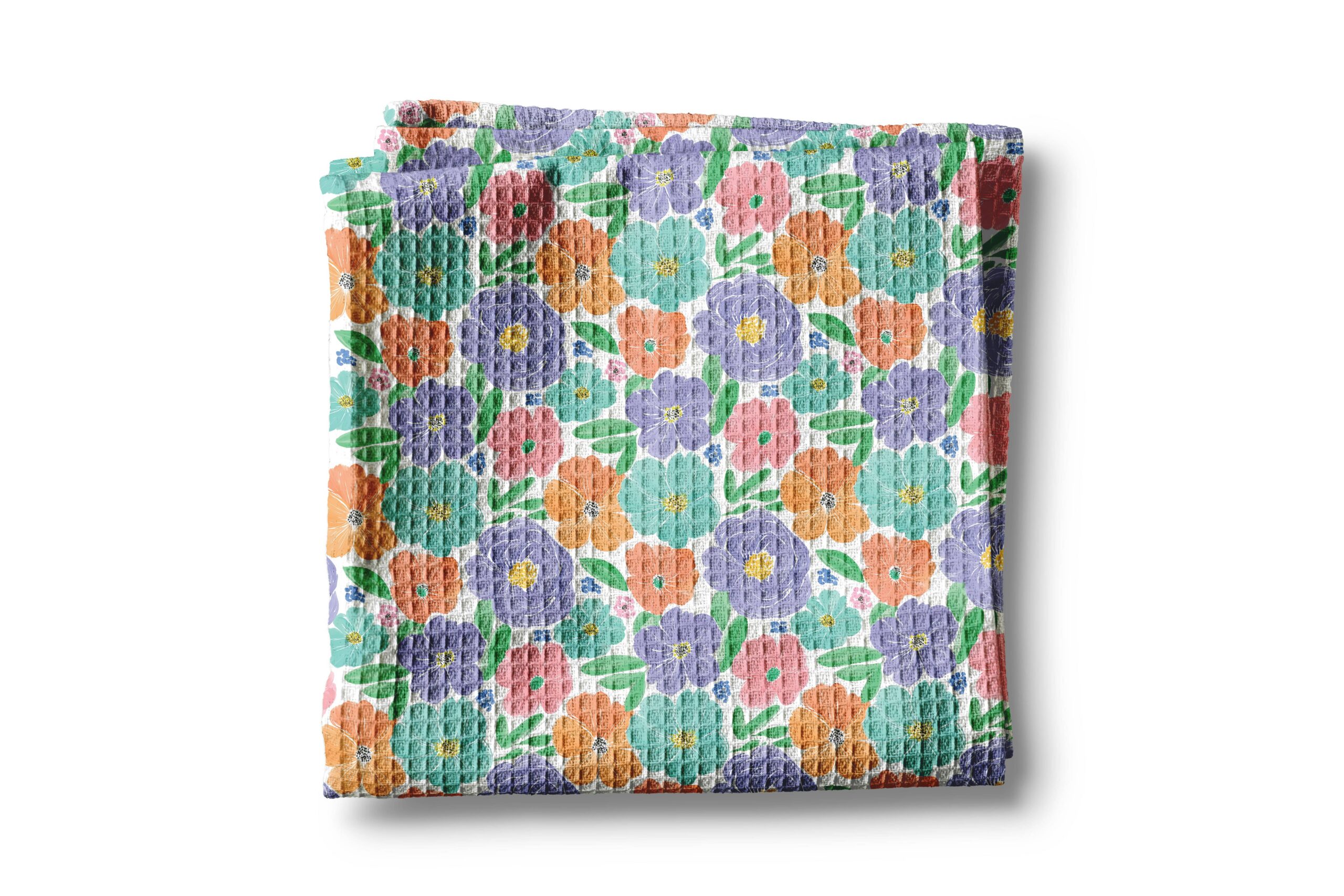 Bright Floral Retro Spring Flower Kitchen Towel Waffle Teal 1 Bright Floral Retro Spring Flower Kitchen Towel Waffle Teal
