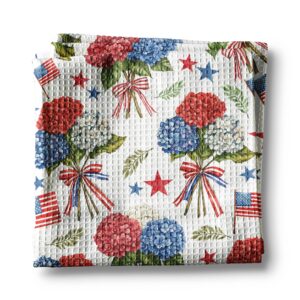 Hydrangea July 4 Patriotic Red White Blue Flag Kitchen Towel
