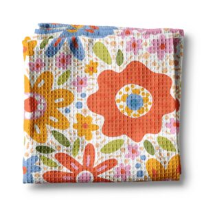 Canary Road Bright Floral Retro Spring Flower Kitchen Towel Waffle