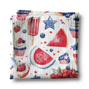 4th July Patriotic Red White Blue Flag Kitchen Towel Waffle