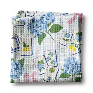 Canary Road Mahjong Hydrangea Kitchen Towel Mahj Tile Decor Hostess Gift